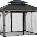 Sunjoy Replacement Mosquito Netting Panels, Waterproof 4-Panels Screen Walls for 10 x 12 ft Gazebo, Patio & Backyard Protection, Black