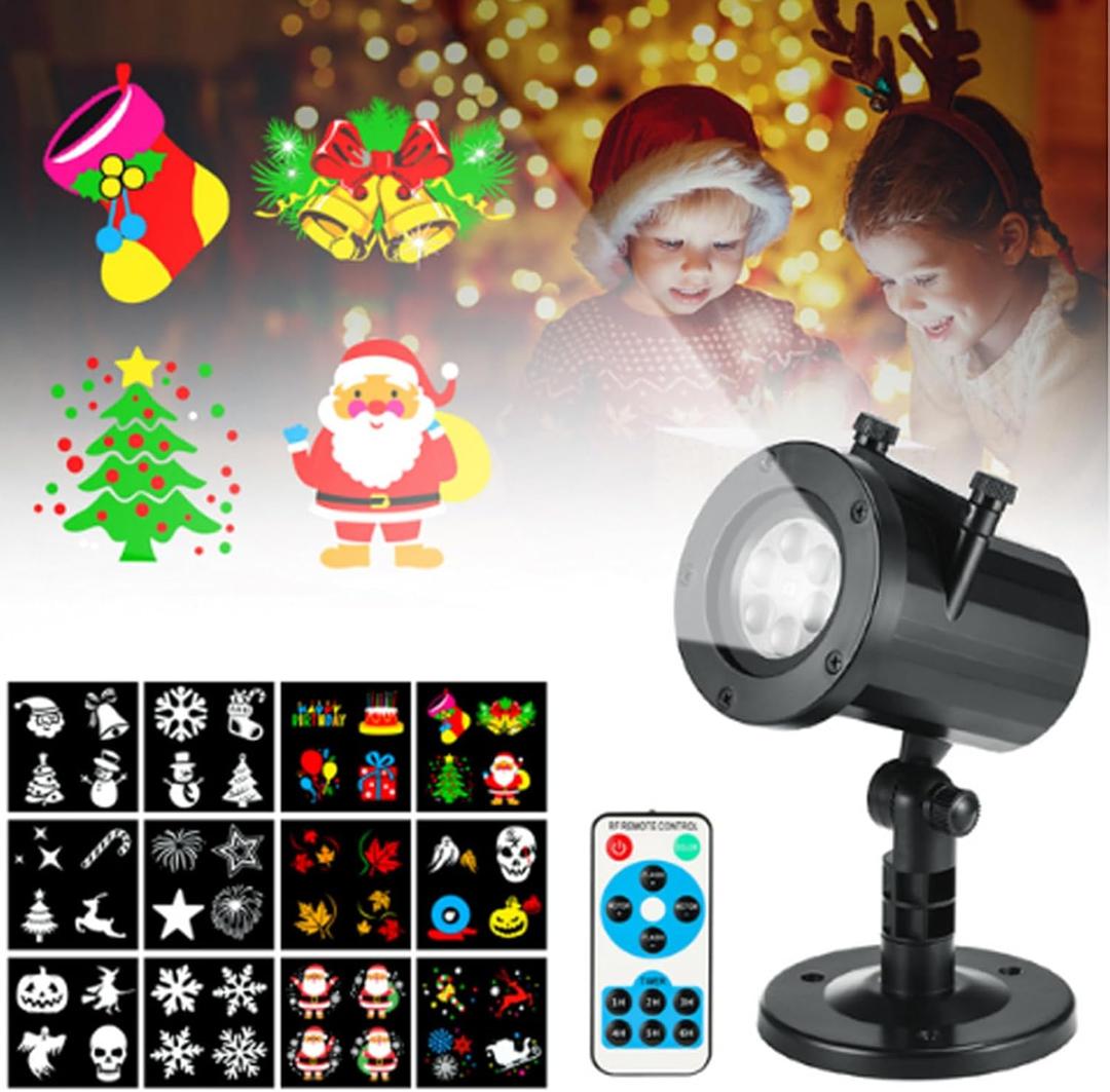 Christmas Decorative Lighting Projectors,Snowflake Led Holiday Projector Light with 12pc Slides Patterns Outdoor Christmas Ornaments Lights for Xmas Birthday Party