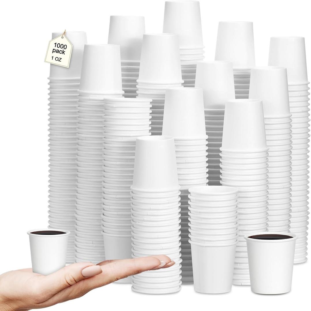 1000 Pcs 1 oz Mini Coffee Cups Disposable Espresso Paper Cups Bathroom Mouthwash Mugs Disposable Medicine Mugs for Travel Picnic Barbecue Party(Classic Style)