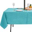 LUSHVIDA Outdoor Tablecloth with Umbrella Hole - Patio Table Cloth Zippered Rectangle 60x102 Inch, Teal Linen-Look Polyester Table Cover Water Resistant for Picnic Outside