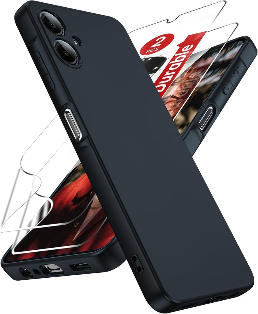 LeYi for Samsung-A06 Case: Samsung Galaxy AO6 Phone Case with 2Pcs Screen Protector, Soft Slim Anti-Scratch Microfiber Lining, Full-Body Shockproof Protective Case for Galaxy A06, Black