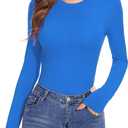 Womens Long Sleeve Crewneck Slim fit T Shirts Sexy Cute Dressy Casual Fall Basic Tops Tee Tshirt Blouse for 2025 (Blue)