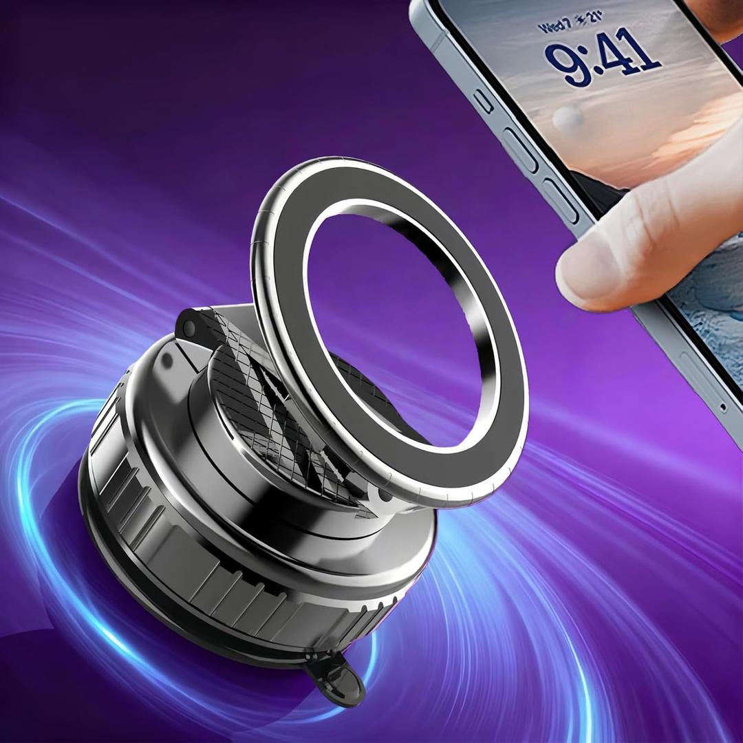 Magnetic Vacuum Car Phone Holder with Strong Suction Cup 360 Adjustable Foldable Phone Mount Portable Phone Holders for Your Car/Gym/Mirror Mount for iPhone & Android