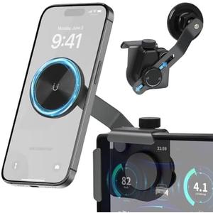 JINKEY Magnetic Phone Mount for Tesla Model 3/Y/X/S 2025, Foldable 360° Rotating Metal Holder with Extension Arm, MagSafe Compatible Dashboard Stand for iPhone 16/15/14 Pro Max