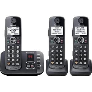 Panasonic DECT 6.0 Expandable System, Cordless Phones With Answering Machine and Call Blocking  3 Cordless Phones 3 Handsets  KXTGE633M (Metallic Black)