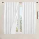 LAMIT Linen 100% Blackout Window Curtains for Bedroom, 45 Inches Linen Textured Thermal Farmhouse Curtains Back Tab and Rod Pocket Burlap Panels with White Liner, 2 Panels, 52 x 45 Inch, White