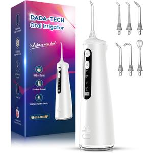 Water Flosser for Teeth, Cordless Oral Irrigator Portable Dental Cleaner Picks with 8 DIY Modes 7 Jets 300ml Tank Braces Flossers Rechargeable (White)