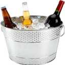 1PC Beverage Tub Large Ice Bucket for Parties, Thick Metal Galvanized Tub Drink Buckets, Beverage Bucket with Handles, Drink Bucket for Indoor & Outdoor Party (Sliver)