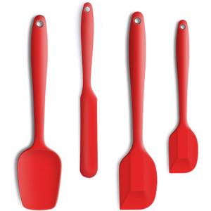 4 Piece Silicone Spatula Set, Flexible Heat Resistant Non-scratch Baking Cooking Rubber Spatulas with Stainless Steel Core, Red