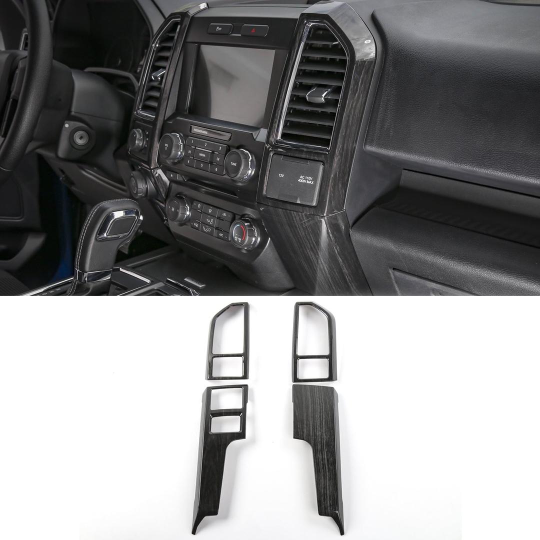 Voodonala Center Console Dash Air Conditioning Vent Panel Cover Trim Compatible with Ford F150 Interior Accessories 2015-2020 (Black Wood Grain)