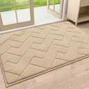 OLANLY Indoor Door Mat, 32x20, Dirt Resistant and Absorbent, Sturdy Non-Slip Rubber Backing, Easy to Clean, Washable Low-Profile Doormat for Entryway, Beige