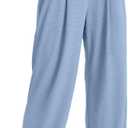 SANTINY Wide Leg Pants Woman Elastic High Waisted Waffle Knit Slacks Business Casual Work Pants Pleated Trousers with Pockets (Blue, L)