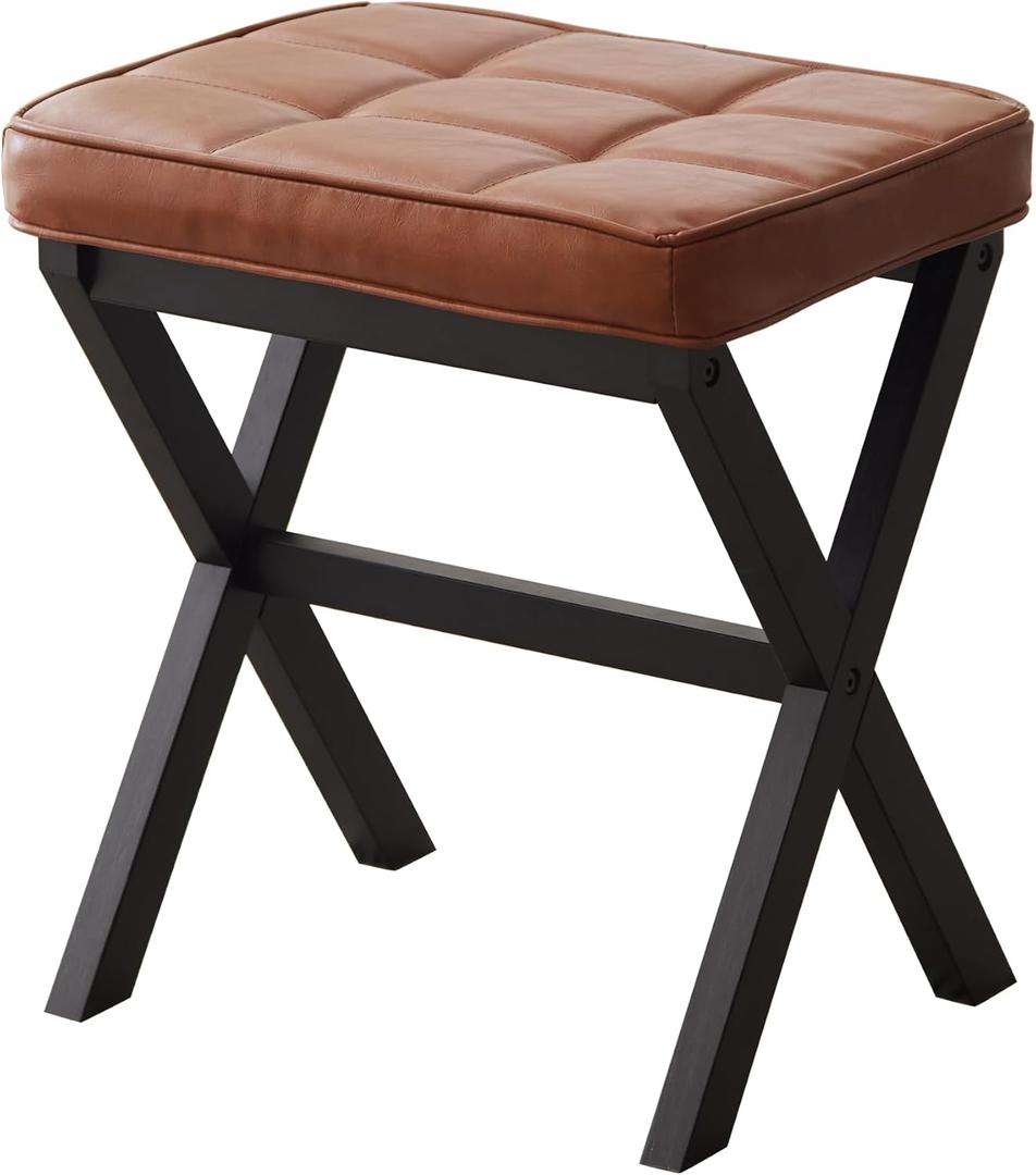 FILWH Foot Stool Small Ottoman Foot Rest Padded Foot Stool Desk for Under Office Desk Vanity Stool Bamboo Footstool Sofa Footrest Shoe Stool Small Foot Stools (Black Legs + Reddish Brown)