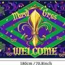 Blulu Mardi Gras Backdrop, Extra Large Photo Booth Background with Green, Purple, 70.8 x 43.3 Inch, Durable Polyester Fabric