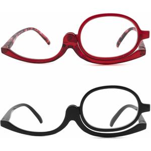 2 Pack Makeup Reading Glasses for Women Flip Down Cosmetic Readers Make Up Eyeglasses Spring Hinge +2.5