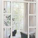 Rustic Wooden Arched Window Mirrors for Wall Decor 24 x 40 inches, Hanging Distressed White Farmhouse Decorative Wall Mounted Window Pane Mirrors for Living Room Hallway Bedroom Christmas