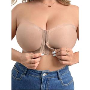 MakeMeChic Women's Plus Size Strapless Bras Front Closure Half Push Up Bra Bandeau Wireless Bralette for Large Bust 4XL