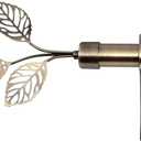 RYB HOME Brass Curtain Rod 1 Inch Diameter with Vivid Leaf Finials Telescoping Single Rod for Kitchen Living Room Bedroom Window Adjustable Length from 48 to 86 Inch, Antique Brass
