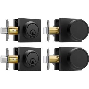Goldenwarm Black Door Knob Set with Deadbolt, Matte Black Front Door Knob and Deadbolt Set, Exterior Privacy DoorKnobs, Heavy Duty Zinc Alloy, (2 Pack)