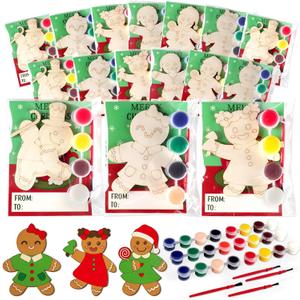24 Sets Christmas Gingerbread Man Party Favors Gingerbread Man Wooden Painting Craft Kits for Kids Thank You for Coming Gifts Craft Xmas Party Supplies Merry Christmas Cards - Kids Birthday Gifts Bulk