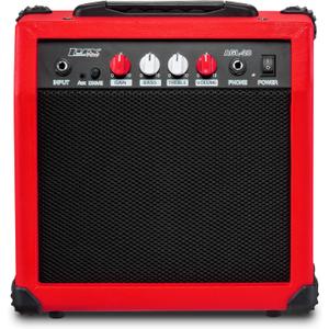 LyxPro Electric Guitar Amp 20 Watt Amplifier Built in Speaker Headphone Jack and Aux Input Includes Gain Bass Treble Volume and Grind - Red