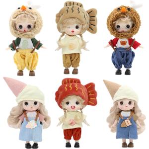 3 x BJD Blind Box Cute Figures, Collectible Poseable OB11 Doll with 1/12 Scale Removable ClothesSurprise Gift Single Random Mystery Box-Japanese Foodie Fun Series