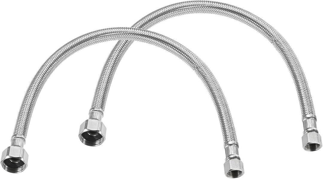 M METERXITY 2-Pack 16 Inch Faucet Hose Connector, 9/16" x G1/2 Female Thread Connector Braided Stainless Steel Water Supply Line for Bathroom/Kitchen, Faucet Supply Lines [S/S Color]