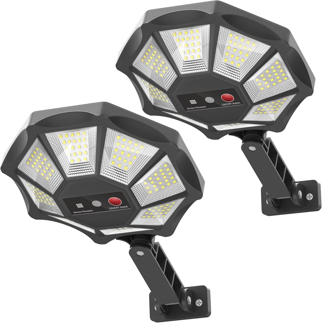 OKPRO Solar Lights Outdoor, 168LED 6500K Flood Light Dusk to Dawn, 8 Sides Solar Outdoor Lights with Motion Sensor, IP66 Waterproof Solar Street Lights Outdoor for Yard, Pools(2 Pack)