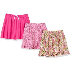 Amazon Essentials Girls' Knit Skorts with Elastic Waist and Built-in Breathable Shorts, Pack of 3, Pink Floral, X-Small