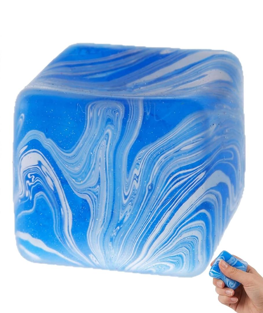 5 x Squishy, Taba Squishy Toy for Office Workers, Blue Swirl Cube Shape Squishys Ball, Desktop Decor