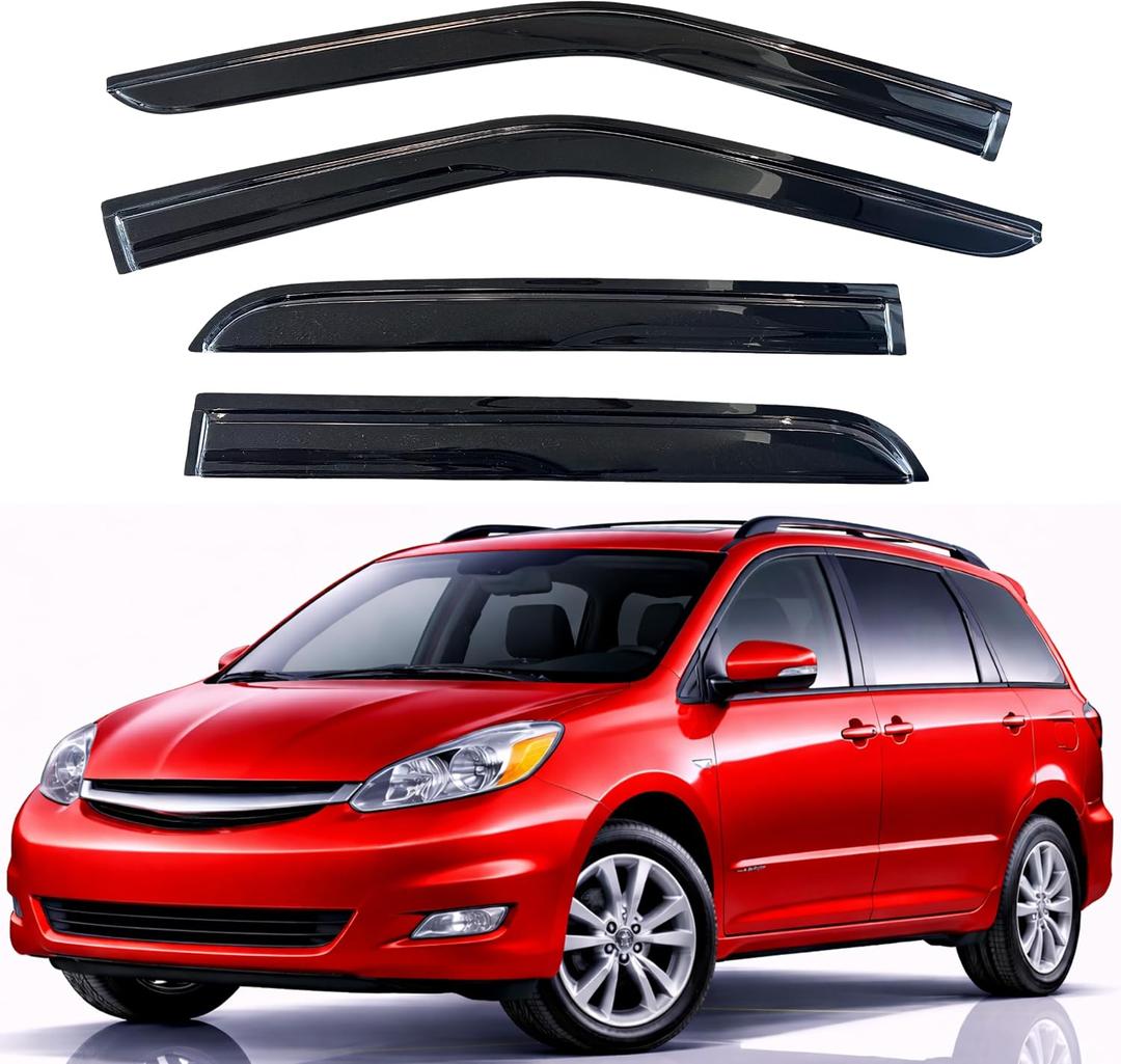 KPY Rain Guards Fit for 2004-2010 Toyota Sienna, Out-Channel Window Visors Vent Wind Deflectors 4PC, Car Accessories for 04-10 Sienna