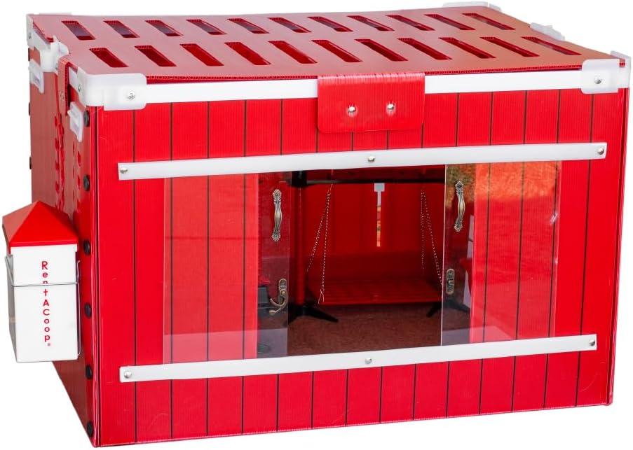 RentACoop Little Red Barn Folding Chick Brooder SetHolds 4 Chicks up to 8 Weeks; Includes Brooder, Heat Plate, Feeder, Waterer, Swing, Hatchling Liners, Jute, LED Light and Security Latch (2025)