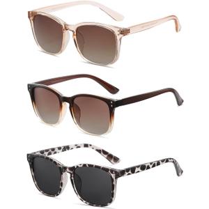 Polarized Sunglasses for Women Classic Retro Trendy Style Sun glasses UV 400 Protection(3 Pack) (A1 Transparent Brown+brown Gradient+leopard Grey(3 Pack))