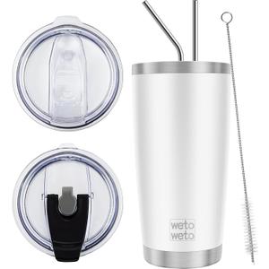 WETOWETO 20oz Tumbler with 2 lids and 2 straws, Stainless Steel Vacuum Insulated Water Coffee Tumbler Cup, Double Wall Powder Coated Spill-Proof Travel Mug Thermal Cup (White, 1 Pack)