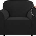 Flamingo P High Stretch Sofa Slipcover Non Slip Armchair Cover for Living Room Washable Pet Furniture Protector Covers with Elastic Bottom, Thick Jacquard Fabric (Small, Black)