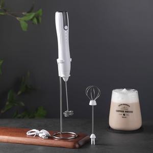Ruciko Rechargeable 3-Speed Electric Milk Frother,Stainless Steel,Mini Handheld.Quick Type-C Charging for Lattes,Coffee,Egg Whipping & Hot Choc.With Double-Layer Frothing Head & Stand.(white)