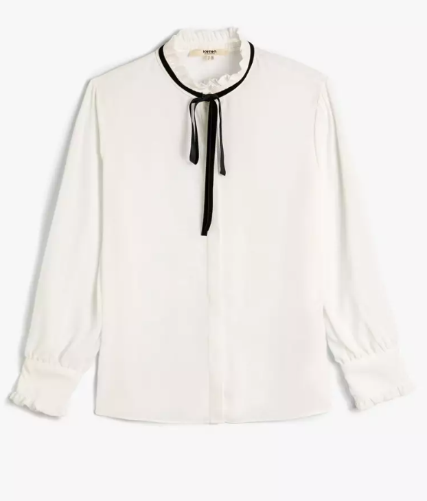 Blouse Women's Size 6 White Black Trim Long Sleeve Sheer