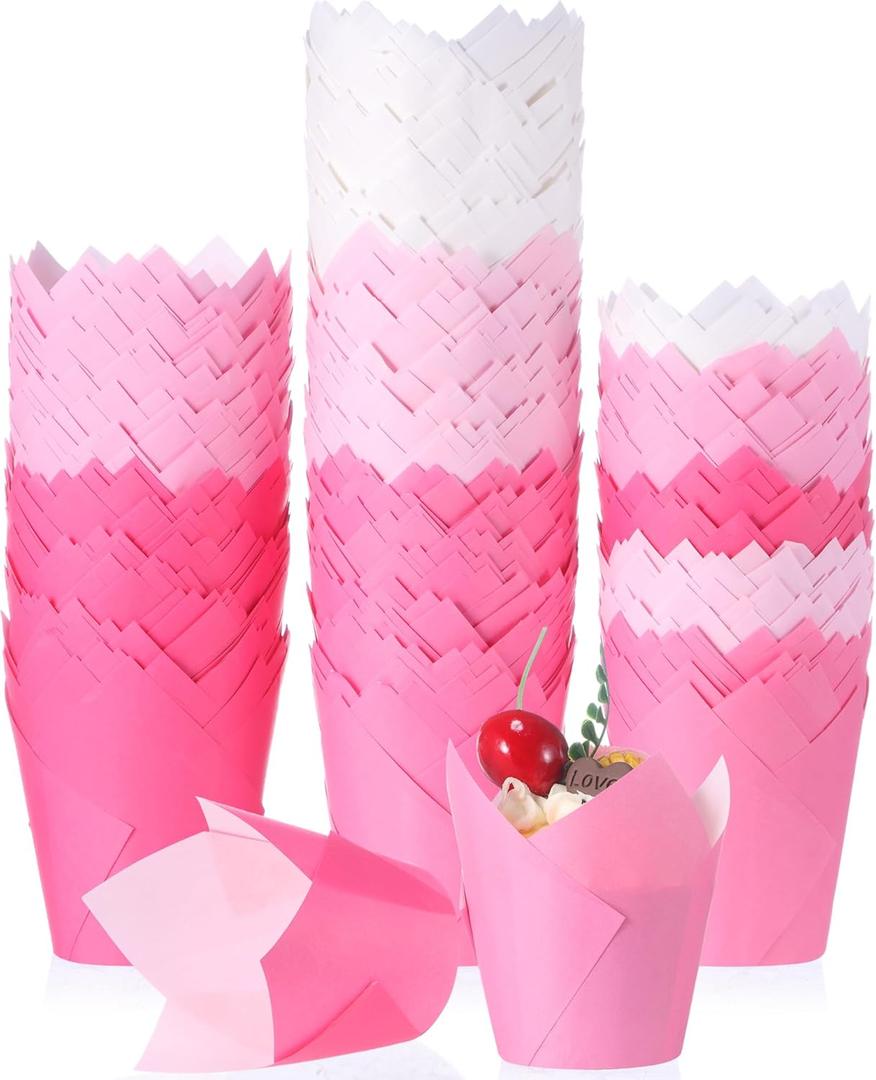 Havawish 500 Pcs Standard Size Light Pink Tulip Cupcake Liners, Party Cupcake Baking Liners Greaseproof Wrappers Muffin Liner Holders for Wedding Birthday Baby Shower Holiday Party Baking Cups