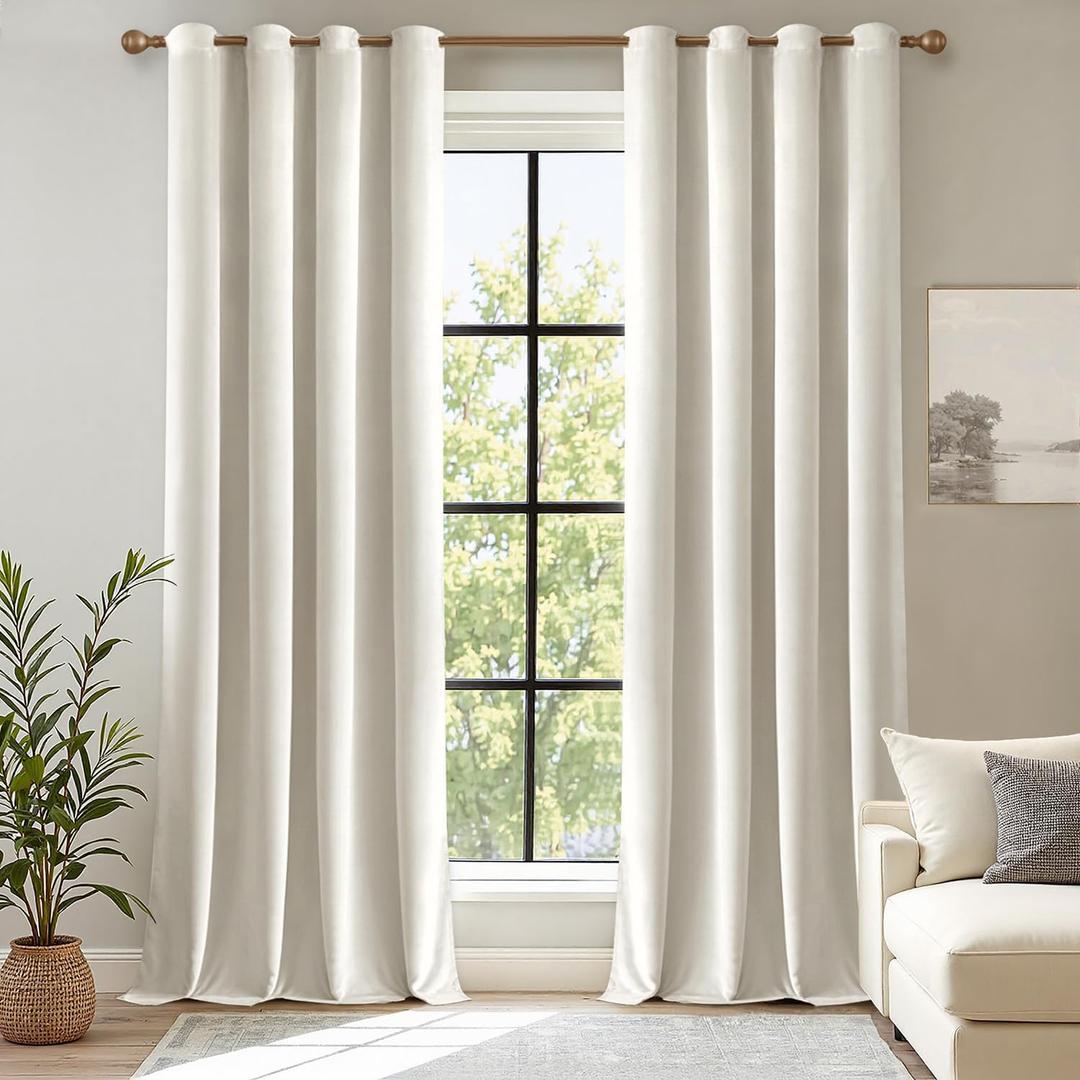 ANRODUO Ivory White Velvet Curtains 84 Inches Long Blackout Thermal Insulated Soundproof Curtain Privacy Room Darkening Curtains Grommet Window Drapes for Bedroom Living Room Set of 2
