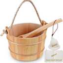 Sauna Bucket with Ladle Handmade Wooden Sauna Bucket Sauna Spa Accessory - 5 Liter (1.3 Gallon) Sauna Bucket with Felt Sauna Hat and Sauna Seat Pad