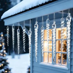 18 Pcs Large Christmas Tree Decoration Crystal Ornaments, Clear Big Acrylic Icicle Christmas Hanging Decor for Xmas Tree Winter Wonderland Party Decor Outdoor New Year Party Supplies