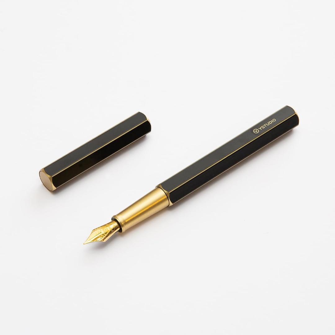 YSTUDIO Stunning Classic Revolve Fountain Pen, Schmidt Gilded Nib, Best Pen Gift Set for Men & Women, Professional, Executive Office, Nice PensblackM nib