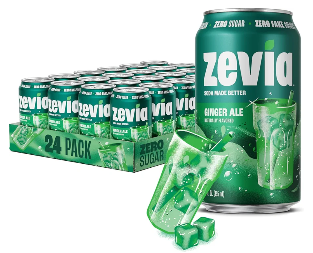 Zevia Zero Sugar Soda, Ginger Ale, 12 oz Cans (24-Pack) – Naturally Sweetened, Non-GMO Project Verified, Gluten-Free, Vegan, BBD:  06/06/2027