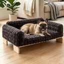 Veehoo Elevated Dog Bed Medium Size Indoor, Wood Furniture Style Dog Couch Sofa with Removable Washable Cover, Cute & Fluffy Large Cats Bed Furniture for Home