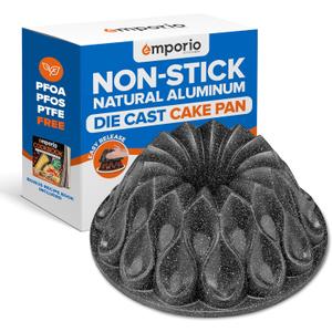 Baking Pan - Two-Layered Nonstick Gray Marble Coating, Aluminum Fluted Cake Pan, Oven Safe (Up To 450 F), PFOA, PFOS, and PTFE Free, Recipe Booklet Included, Swirl Shape Pan, Gray