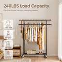 HYSEYY Clothes Rack, Double Rods Rolling Clothing Rack for Hanging Clothes, Portable Garment Rack with Wheels, Coat Rack Wardrobe Closet Load 240 LBS for Bedroom Laundry Room, Black