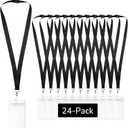 24-Pack Black Breakaway Lanyards with Waterproof Badge Holders, Polyester Neck Straps for ID Cards, Events, Office, and Schools