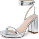 CELLENZ Women Chunky Platform Heels: 3.9 Inch High Heel, Party, Prom, Square Open Toe Heeled Sandals, Strappy Sexy Comfortable Dressy Wedding Shoes, 10