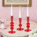 3Pcs Valentine's Day Glass Candle Holders Red Heart Glass Taper Candlesticks Coquette Crystal Candle Holders for Table Centerpiece Bridal Wedding Mother's Day