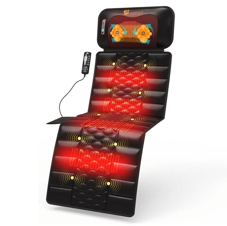 Massage Mat, Detachable Neck Massager, Full Body Vibration Heating, Massage Pad with 10 Vibrating Motors and 9 Speed Settings for Home Office Use, Gift for Men Women Parents Christmas,Black